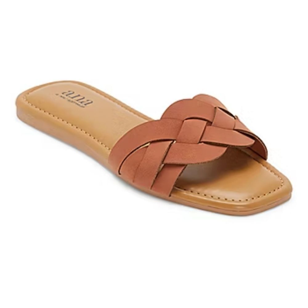 New a.n.a. Kings Flat Leather Sandals slip on slides flip flops Terracotta sz 6